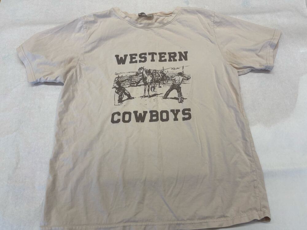 First Moon Western Cowboys Graphic Tee Tan Neutral Retro Indie Americana S